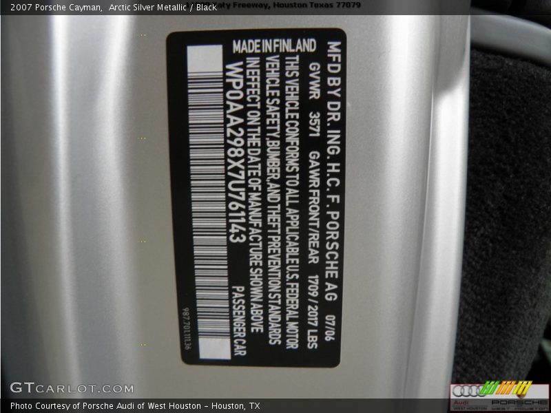 Arctic Silver Metallic / Black 2007 Porsche Cayman
