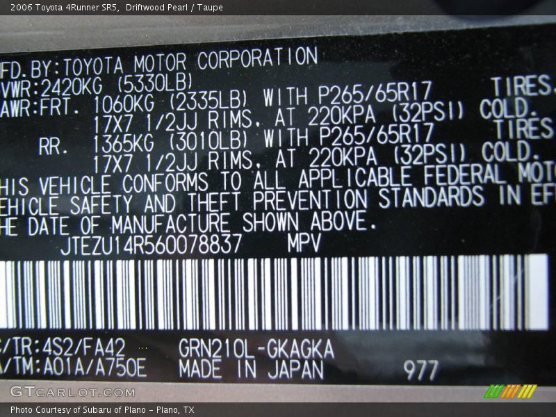 Driftwood Pearl / Taupe 2006 Toyota 4Runner SR5