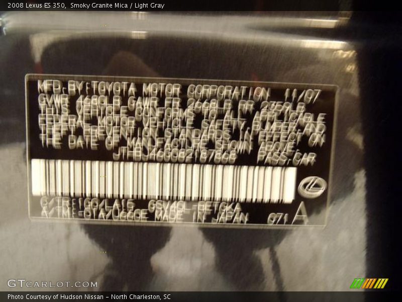 Smoky Granite Mica / Light Gray 2008 Lexus ES 350