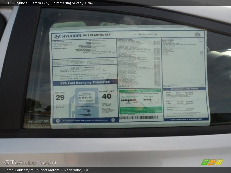  2012 Elantra GLS Window Sticker