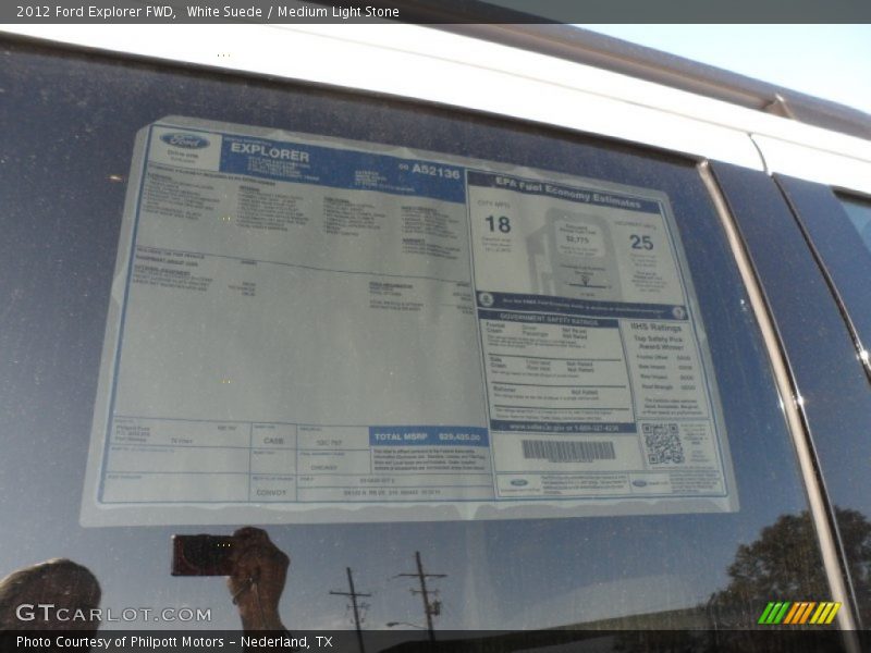  2012 Explorer FWD Window Sticker