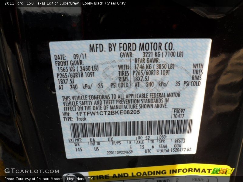 Ebony Black / Steel Gray 2011 Ford F150 Texas Edition SuperCrew