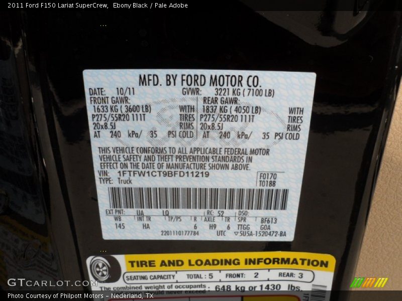 Ebony Black / Pale Adobe 2011 Ford F150 Lariat SuperCrew