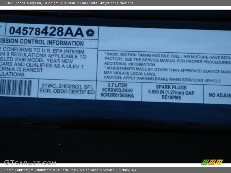 Midnight Blue Pearl / Dark Slate Gray/Light Graystone 2006 Dodge Magnum