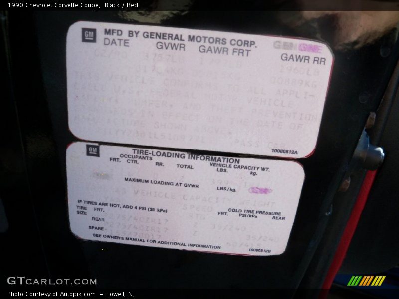 Info Tag of 1990 Corvette Coupe
