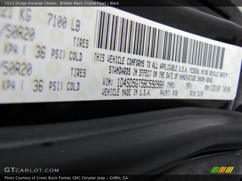 Brilliant Black Crystal Pearl / Black 2011 Dodge Durango Citadel