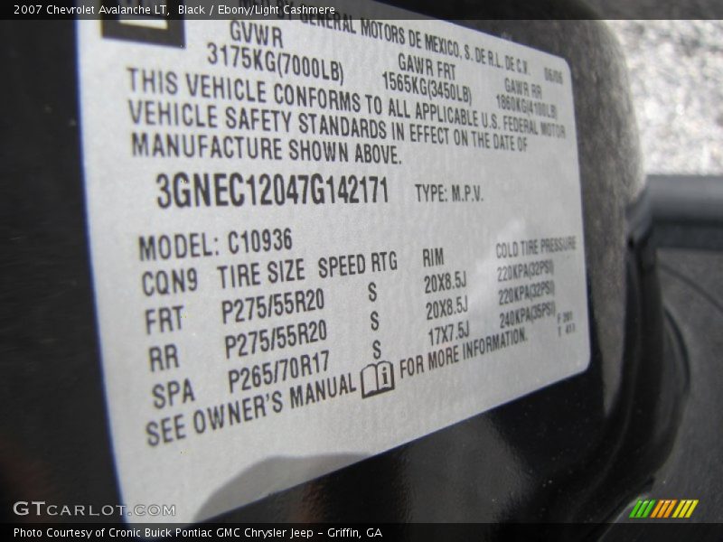 Black / Ebony/Light Cashmere 2007 Chevrolet Avalanche LT