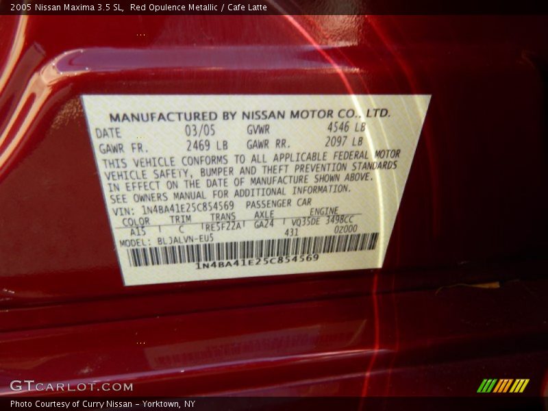 Red Opulence Metallic / Cafe Latte 2005 Nissan Maxima 3.5 SL