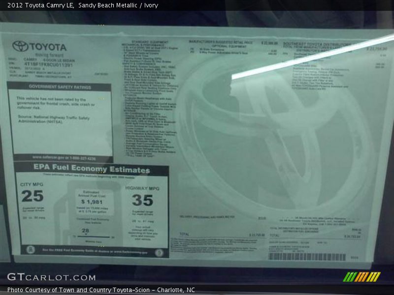 Sandy Beach Metallic / Ivory 2012 Toyota Camry LE