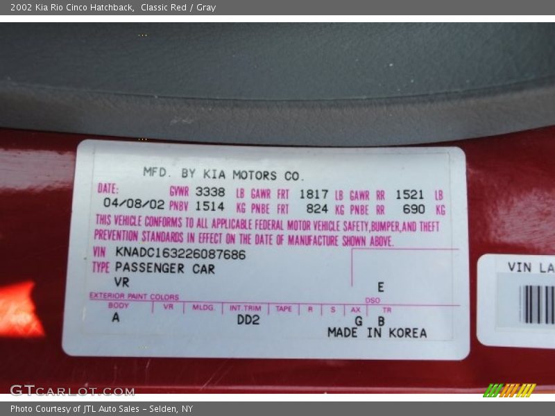 Classic Red / Gray 2002 Kia Rio Cinco Hatchback