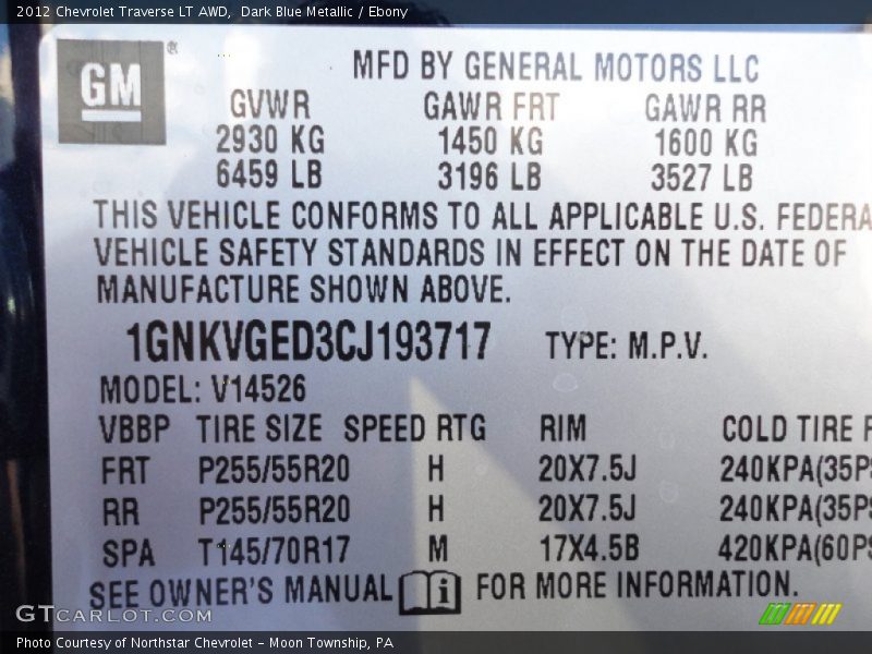 Dark Blue Metallic / Ebony 2012 Chevrolet Traverse LT AWD