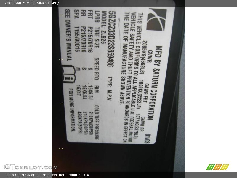 Silver / Gray 2003 Saturn VUE