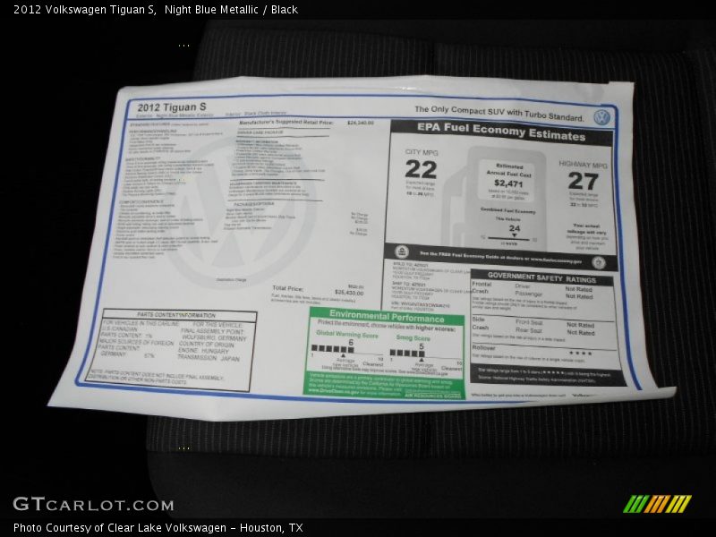 Night Blue Metallic / Black 2012 Volkswagen Tiguan S