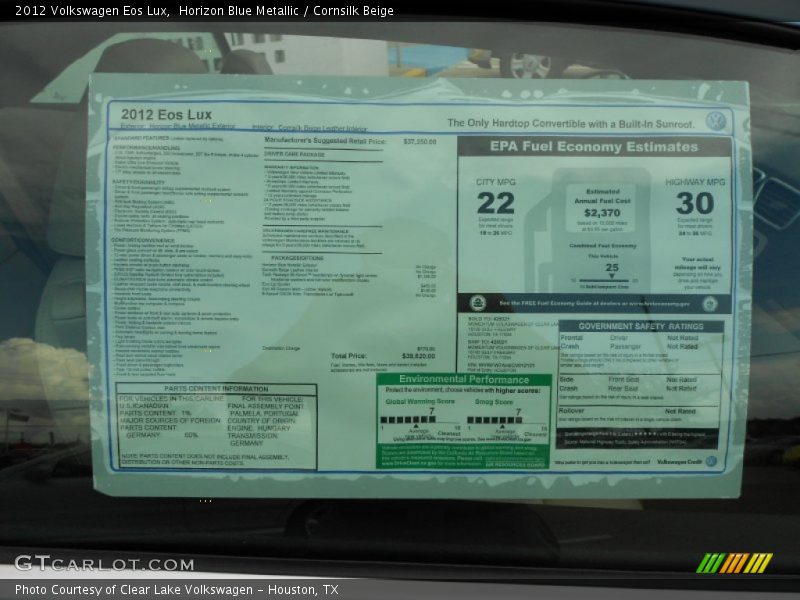 Horizon Blue Metallic / Cornsilk Beige 2012 Volkswagen Eos Lux