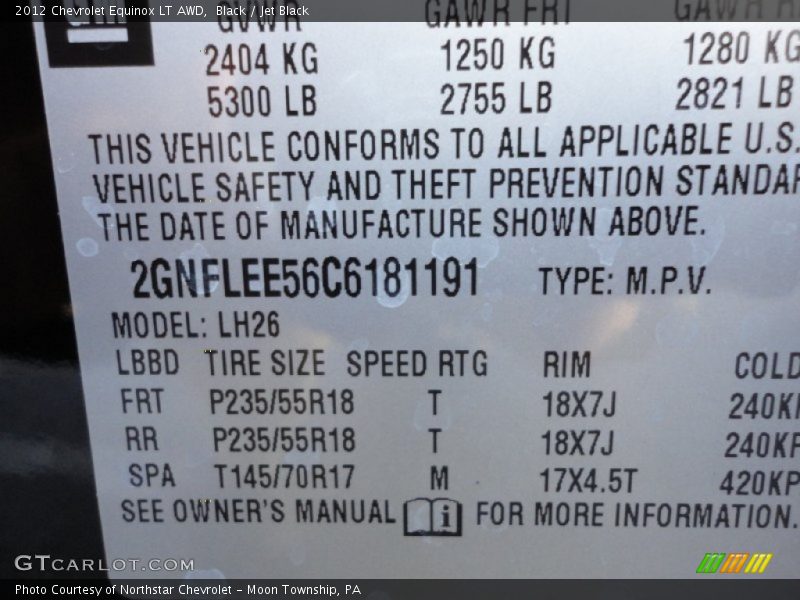 Black / Jet Black 2012 Chevrolet Equinox LT AWD