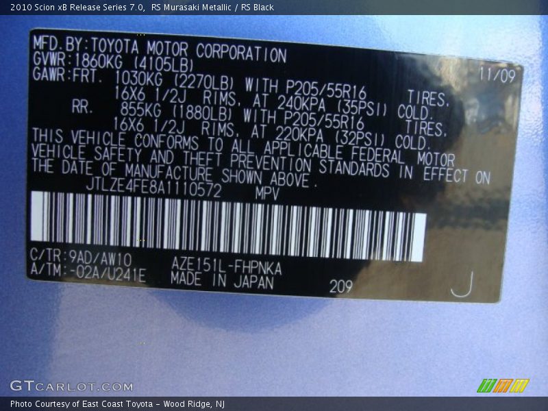 2010 xB Release Series 7.0 RS Murasaki Metallic Color Code 9AD