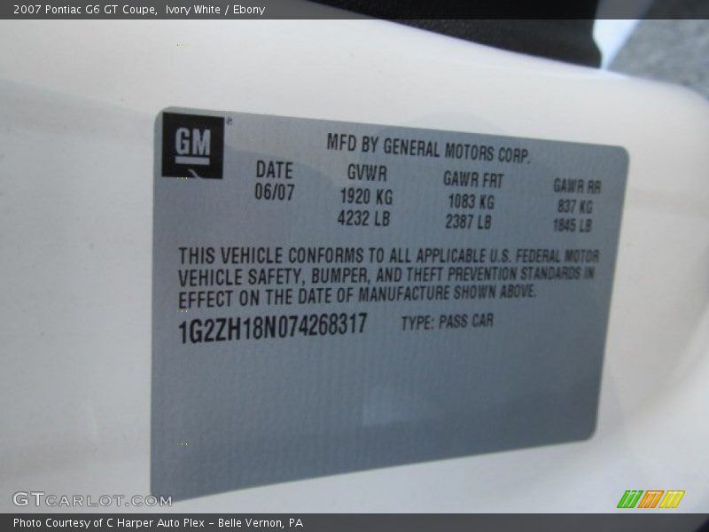 Ivory White / Ebony 2007 Pontiac G6 GT Coupe