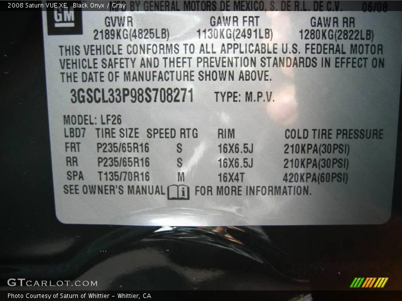 Black Onyx / Gray 2008 Saturn VUE XE