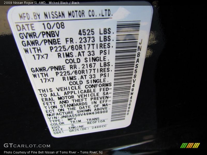 Wicked Black / Black 2009 Nissan Rogue SL AWD