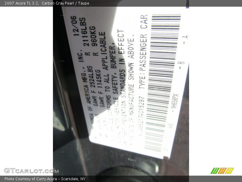 Carbon Gray Pearl / Taupe 2007 Acura TL 3.2