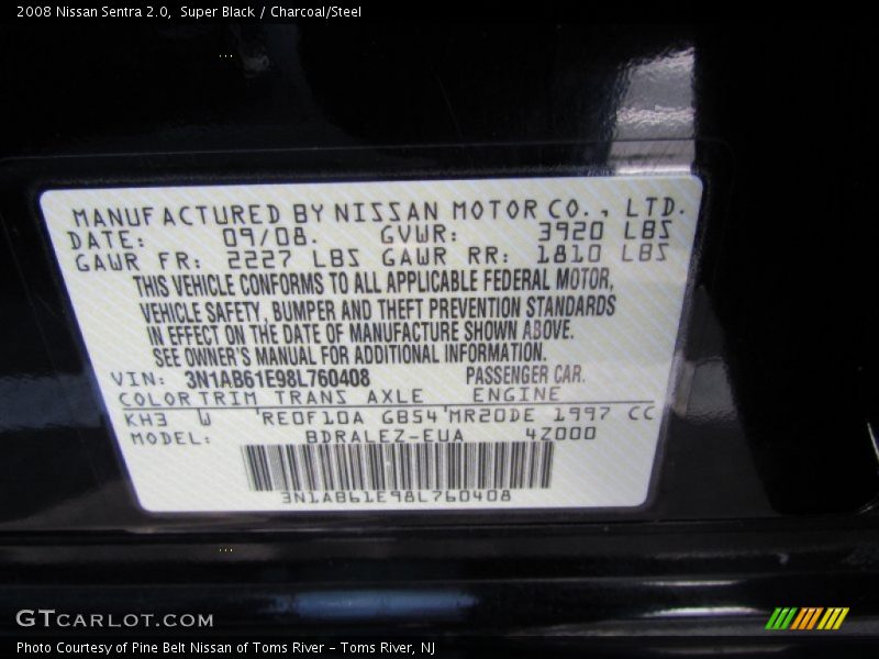 Super Black / Charcoal/Steel 2008 Nissan Sentra 2.0
