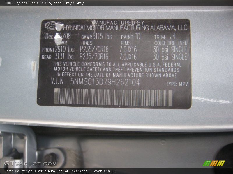 Steel Gray / Gray 2009 Hyundai Santa Fe GLS