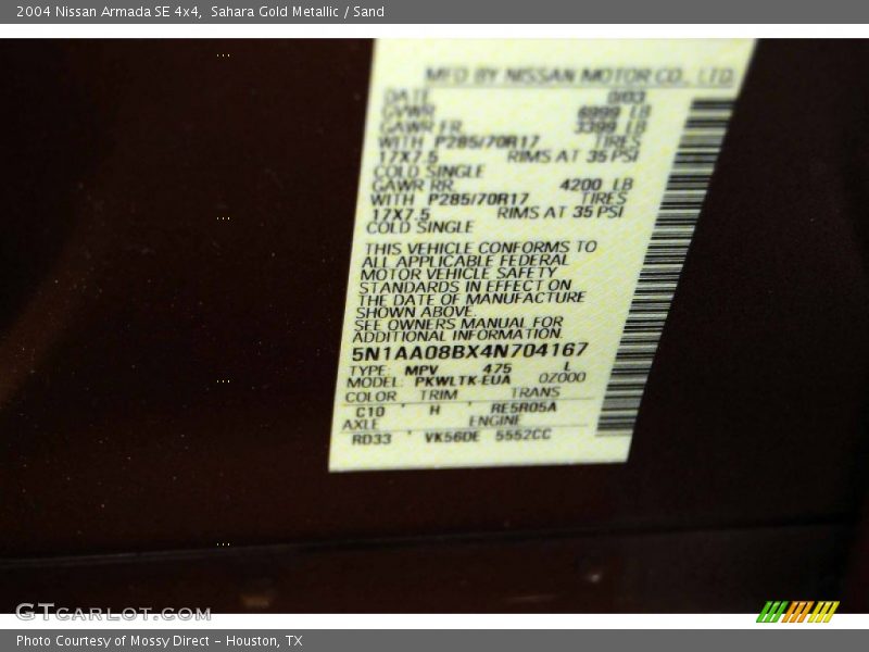 Sahara Gold Metallic / Sand 2004 Nissan Armada SE 4x4