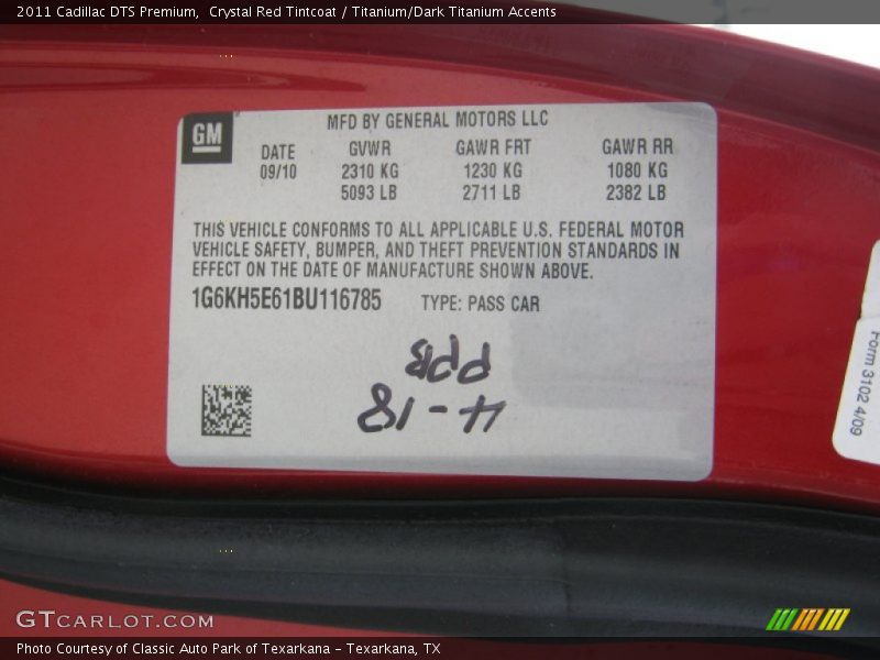 Crystal Red Tintcoat / Titanium/Dark Titanium Accents 2011 Cadillac DTS Premium