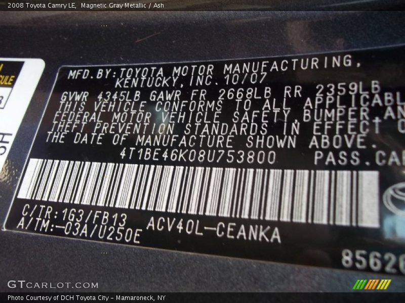 Magnetic Gray Metallic / Ash 2008 Toyota Camry LE