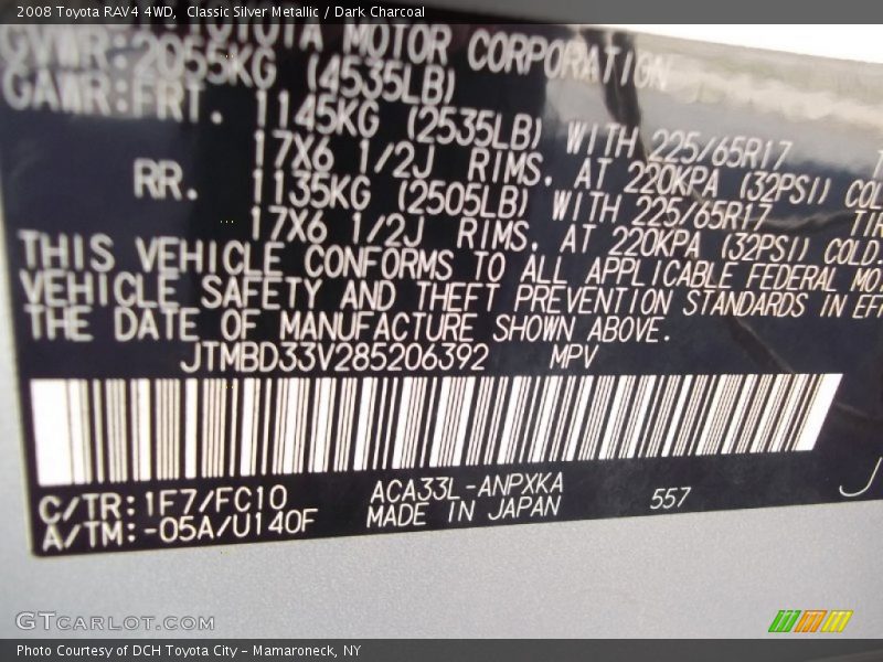 Classic Silver Metallic / Dark Charcoal 2008 Toyota RAV4 4WD