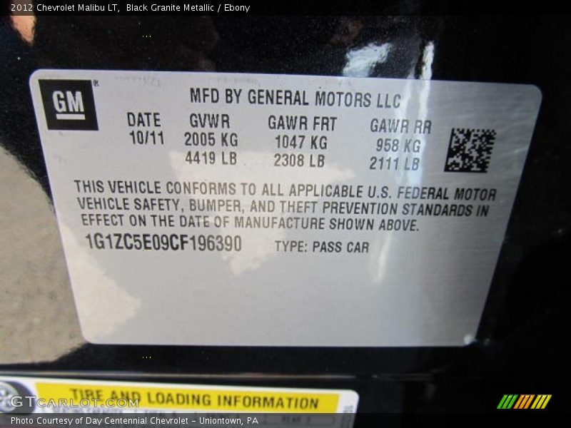 Black Granite Metallic / Ebony 2012 Chevrolet Malibu LT