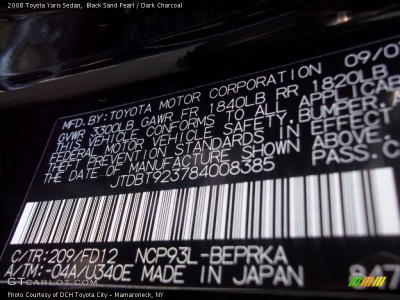 Black Sand Pearl / Dark Charcoal 2008 Toyota Yaris Sedan