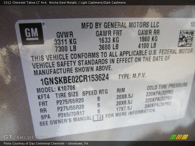 Mocha Steel Metallic / Light Cashmere/Dark Cashmere 2012 Chevrolet Tahoe LT 4x4