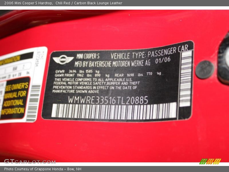Chili Red / Carbon Black Lounge Leather 2006 Mini Cooper S Hardtop