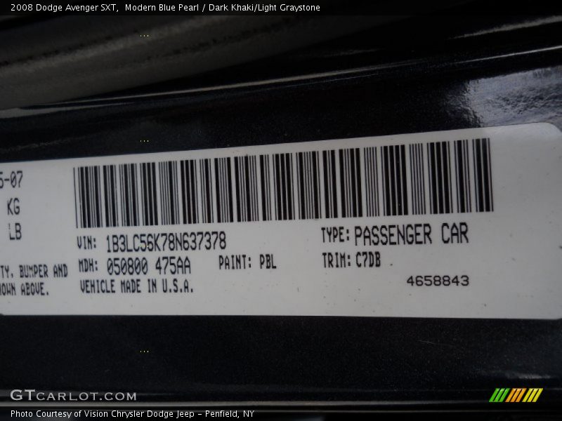 2008 Avenger SXT Modern Blue Pearl Color Code PBL