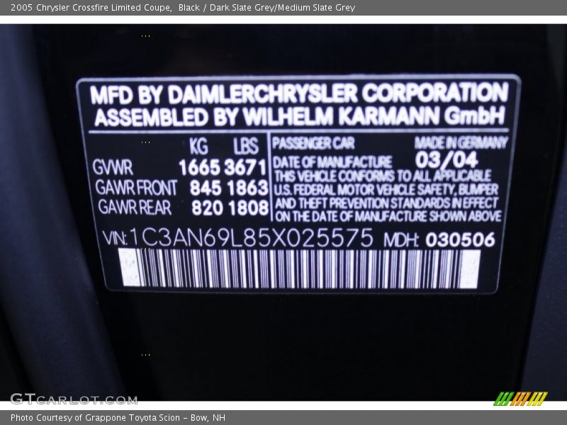 Black / Dark Slate Grey/Medium Slate Grey 2005 Chrysler Crossfire Limited Coupe