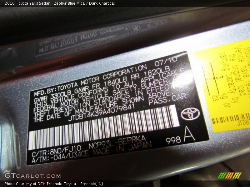 2010 Yaris Sedan Zephyr Blue Mica Color Code 8N0