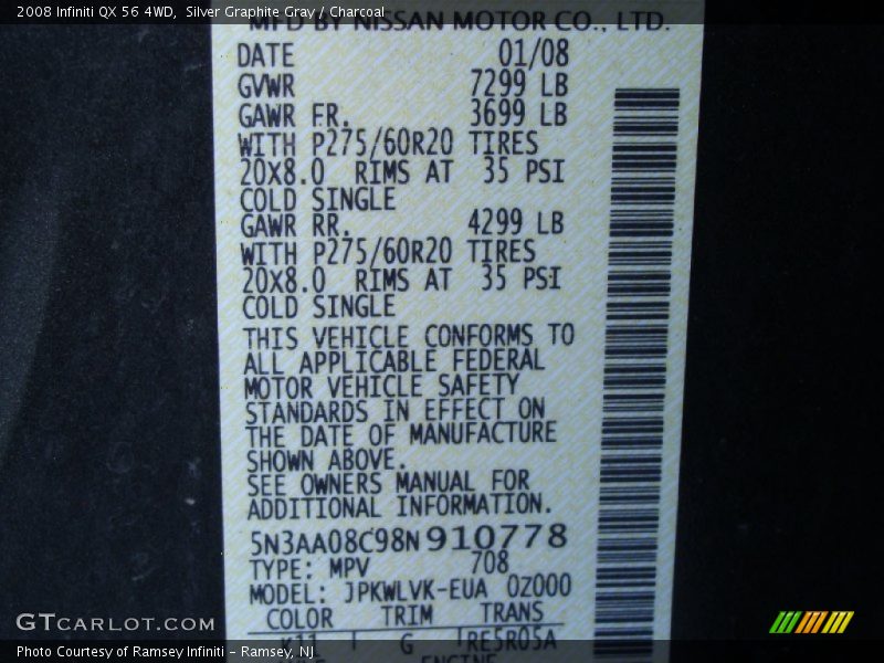 Silver Graphite Gray / Charcoal 2008 Infiniti QX 56 4WD