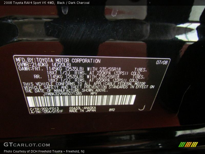 Black / Dark Charcoal 2008 Toyota RAV4 Sport V6 4WD