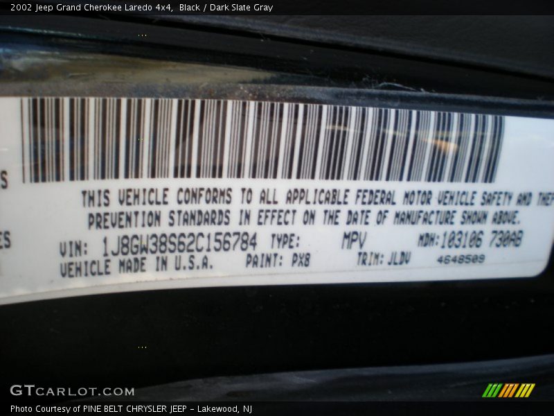 Black / Dark Slate Gray 2002 Jeep Grand Cherokee Laredo 4x4