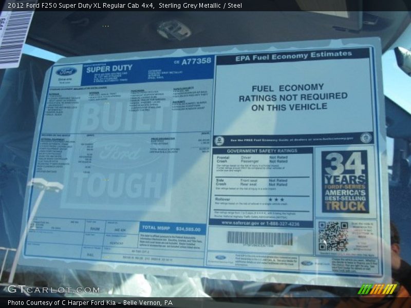  2012 F250 Super Duty XL Regular Cab 4x4 Window Sticker