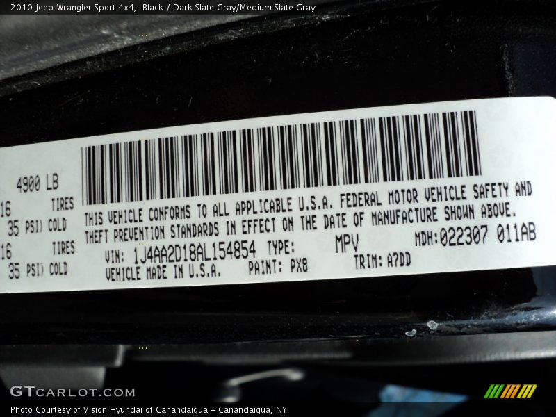 Black / Dark Slate Gray/Medium Slate Gray 2010 Jeep Wrangler Sport 4x4