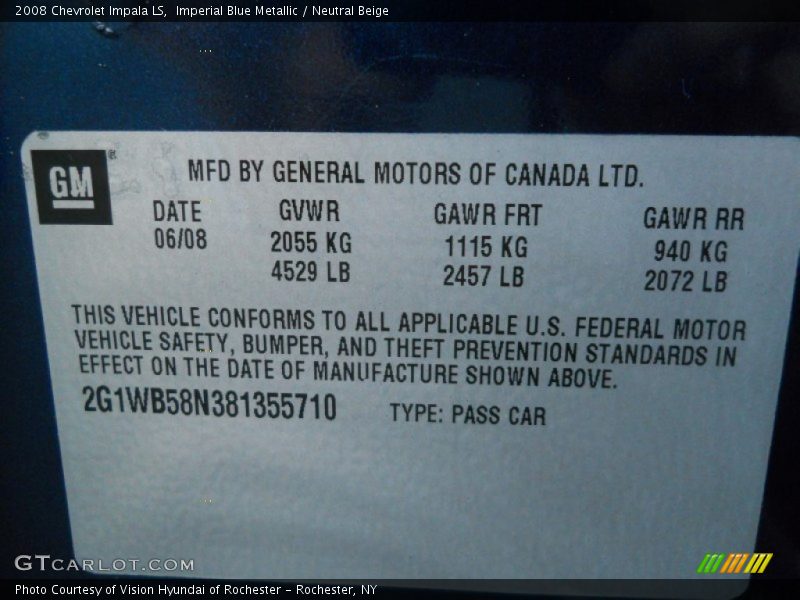 Imperial Blue Metallic / Neutral Beige 2008 Chevrolet Impala LS