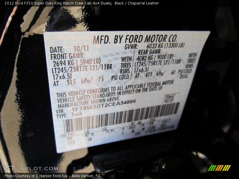 Black / Chaparral Leather 2012 Ford F350 Super Duty King Ranch Crew Cab 4x4 Dually