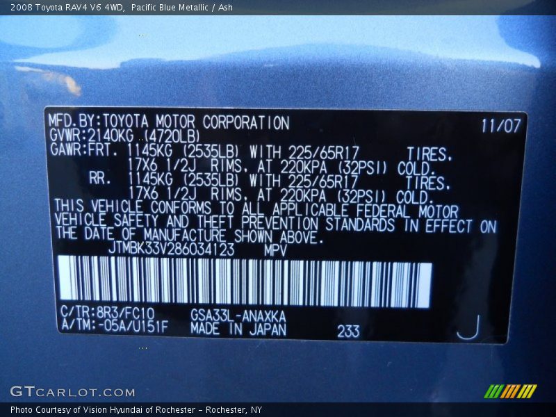 Pacific Blue Metallic / Ash 2008 Toyota RAV4 V6 4WD