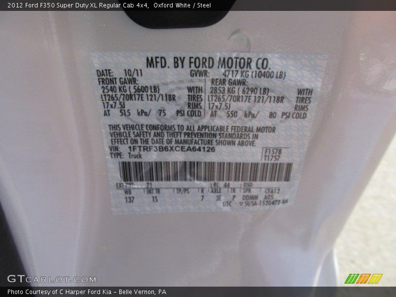 Oxford White / Steel 2012 Ford F350 Super Duty XL Regular Cab 4x4
