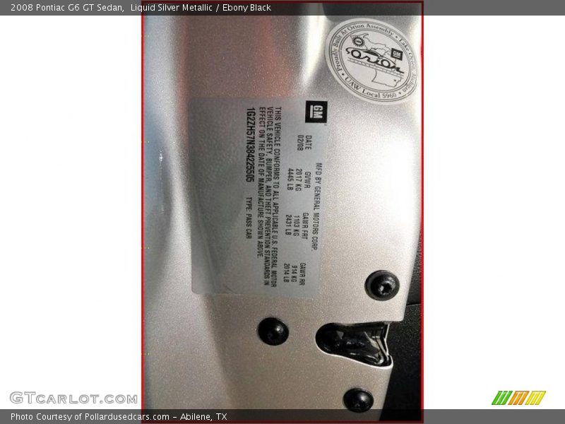 Liquid Silver Metallic / Ebony Black 2008 Pontiac G6 GT Sedan