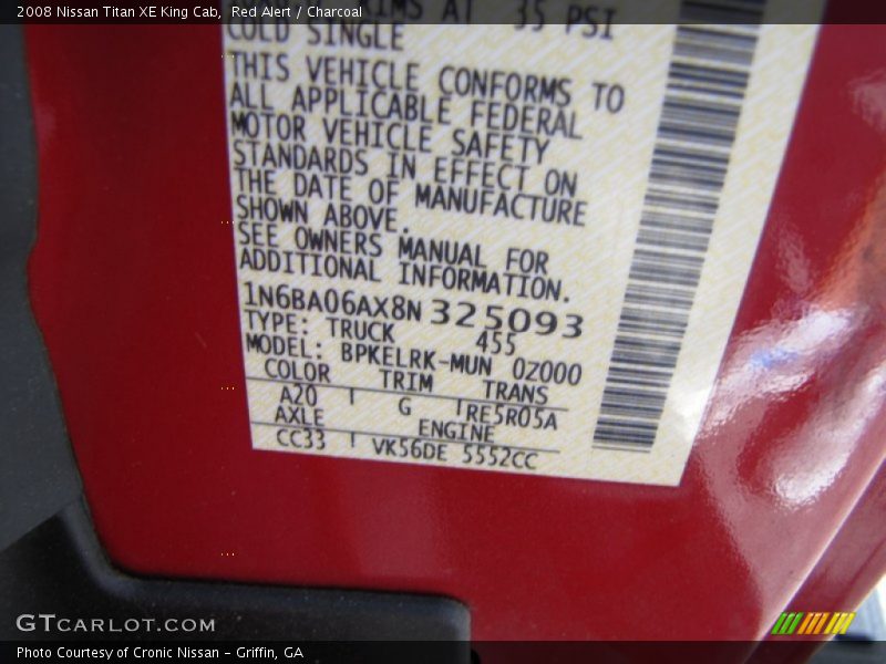 Red Alert / Charcoal 2008 Nissan Titan XE King Cab