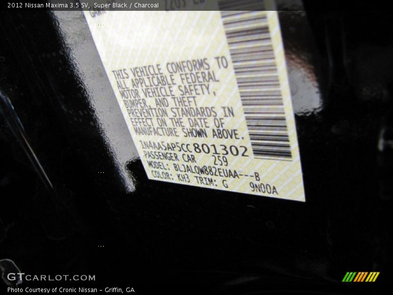 Super Black / Charcoal 2012 Nissan Maxima 3.5 SV