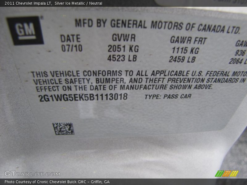 Silver Ice Metallic / Neutral 2011 Chevrolet Impala LT